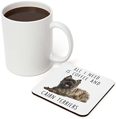 Kahveyi Seviyorum ve Cairn Terrier Yalan Köpek için Komik Hediyeler Anne Noel 2023 Hediyeler Coaster Beyaz Kare