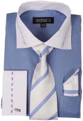 George'un Erkek iki tonlu moda gömlekler w/Eşleşen kravat, mendil ve Fransız Manşetleri