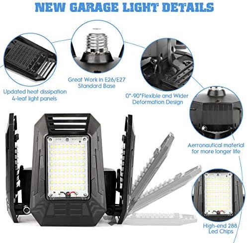 2 Paket LED garaj ışıkları, deforme LED garaj ışığı 120W 15000LM 6500K Atölye bodrum depo konut için 4 ayarlanabilir
