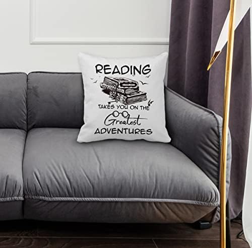 Kitap Temalı 18×18 Okuma Sizi En Büyük Maceralara Götürür Ev Yatak Odası Okuma Odası için dekoratif kırlent Kılıfı