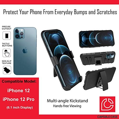 Ohiya Kılıfı iPhone 12 Pro ile Uyumlu [Askeri Sınıf Koruma Darbeye Dayanıklı Kickstand Kılıf Koruyucu Siyah Kılıf