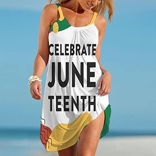 Ruzıyoog Juneteenth 1865 Vintage Elbise Kadınlar için Özgürlük Günü Rahat Kolsuz Plaj Sundress Yaz Seksi Camiş Tunik