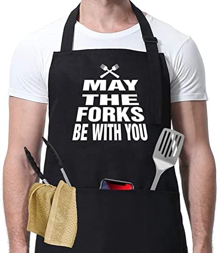 HTDesigns Çatallar Seninle Olsun Erkekler İçin Komik Önlük - Star Wars Önlüğü-Nerd Mutfak Hediyesi - Erkekler için
