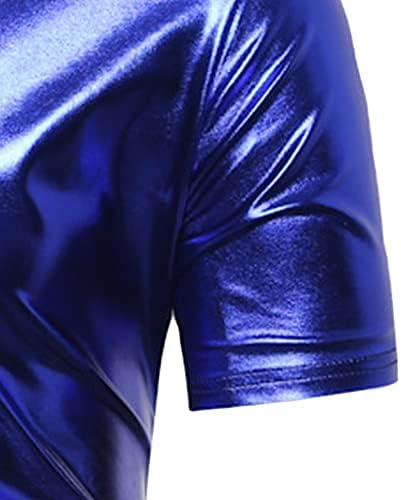 Maiyifu-GJ erkek Parti Metalik Parlak Kısa Kollu V Yaka Baggy Elbise T Shirt Balo Gece Kulübü Üst Tee