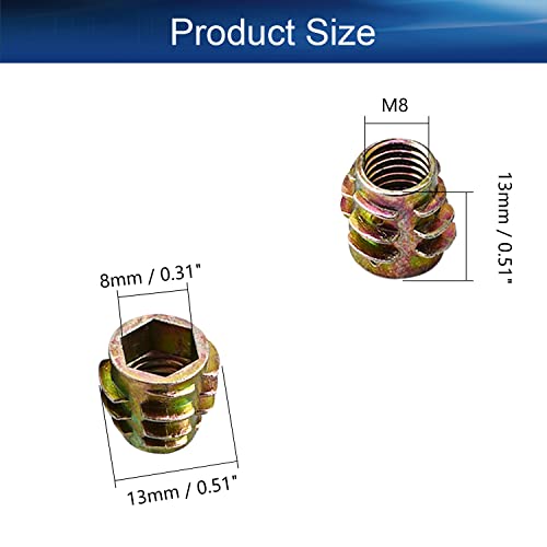 Bettomshın M8 x 13mm Dişli ek parça somunları Çinko Alaşımlı Altıgen Soket M8 İç Dişli 0.51 inç Uzunluk Bronz Ton