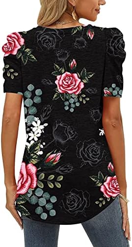 Kadın Yaz Üstleri Bayan Rahat Çiçek Baskı Üstleri V Boyun Kısa Kollu Dantelli T Shirt Üst Tee Kavisli Hem Üst