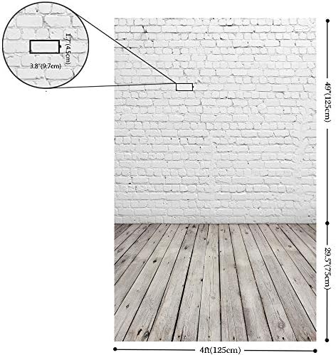 4'x6' Beyaz Tuğla Duvar Gri Ahşap Zemin Fotoğraf Backdrop Vinil Arka Plan Resimleri D-2504