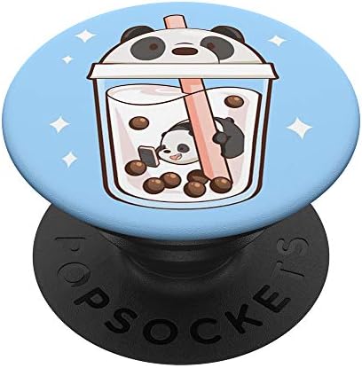 Boba Çayı Kabarcık Çayı Sütlü Çay-Mavi ve Panda Ayısı PopSockets PopGrip: Telefonlar ve Tabletler için Değiştirilebilir